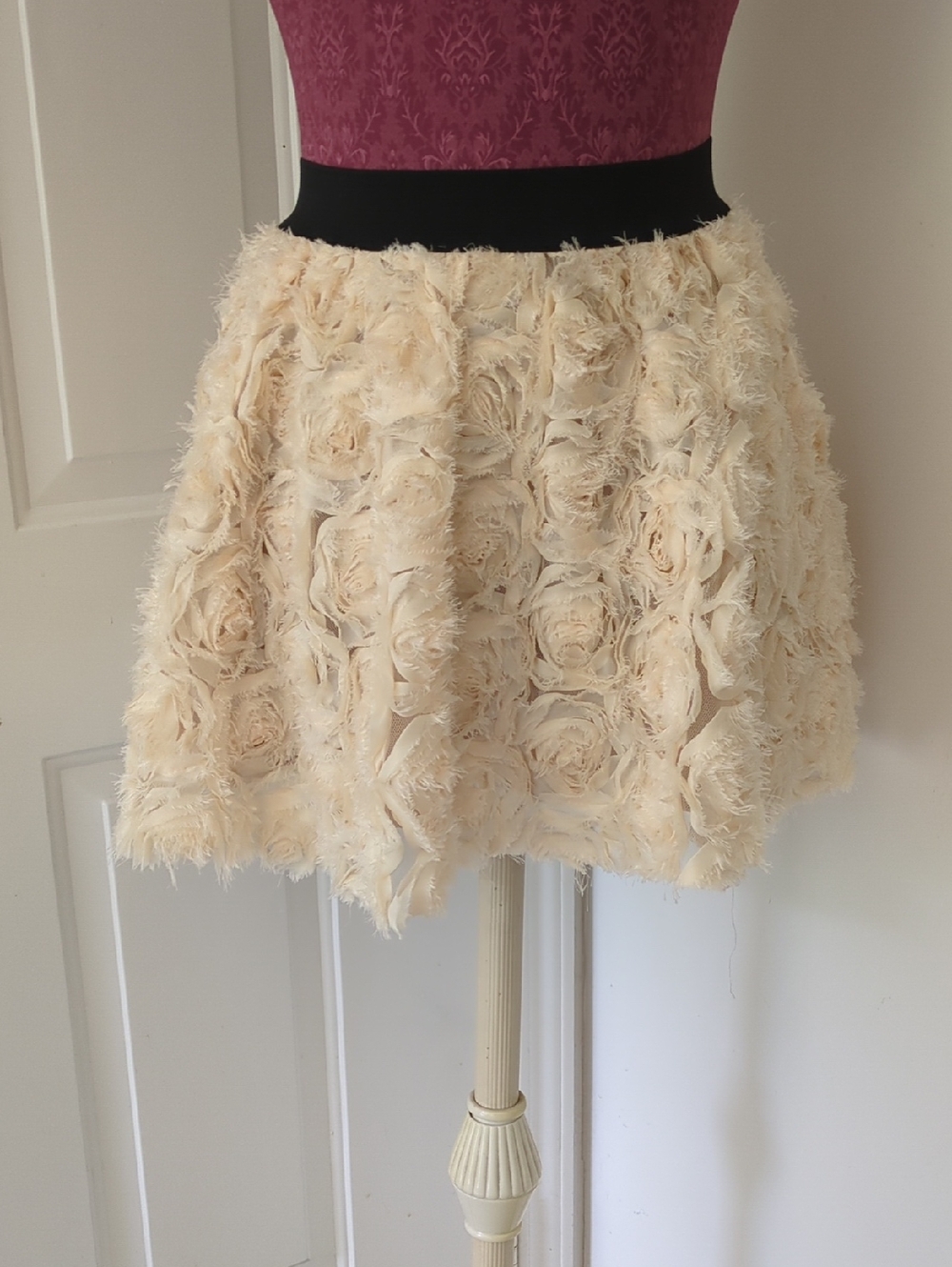 Cream Floral Rosette Skater Skirt